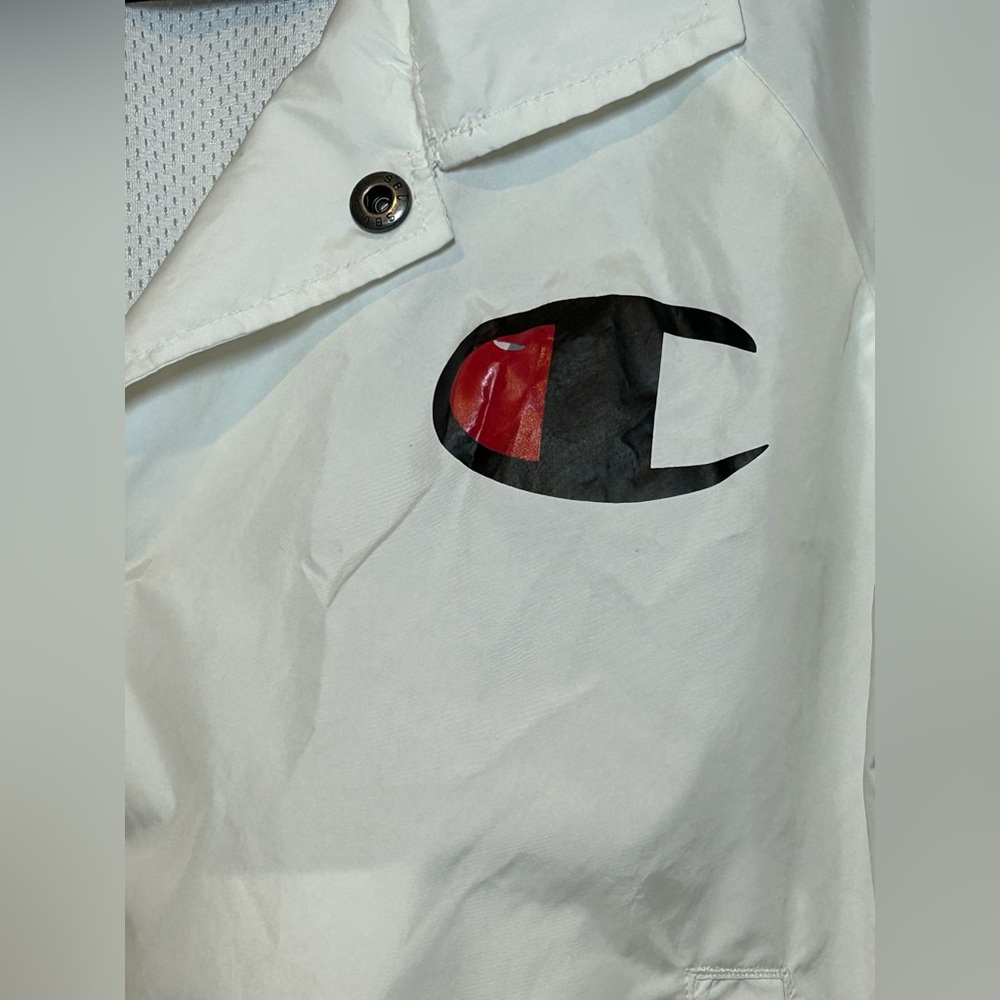Champion White Windbreaker Jacket Small Women’s Logo Tape Cropped - Picture 3 of 13